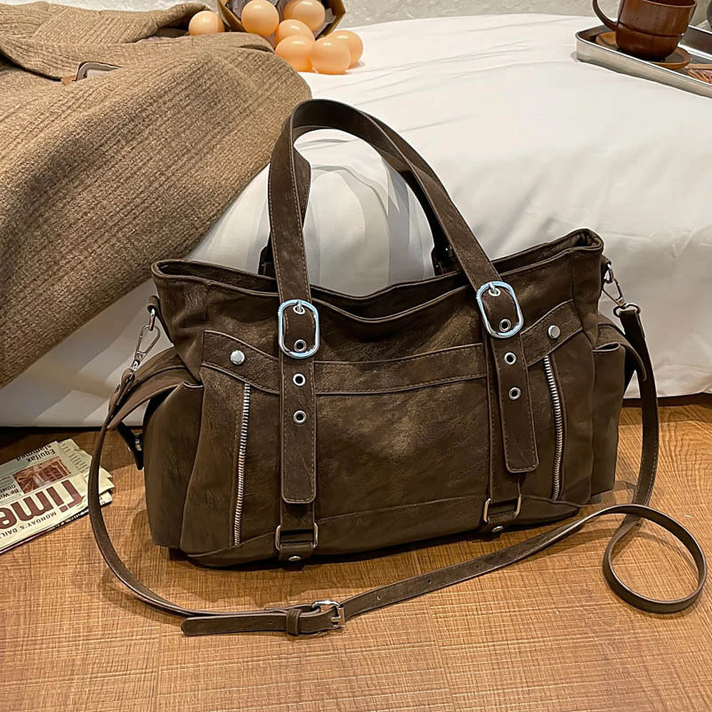 Margo vegan leather shoulder bag with silver buckle straps