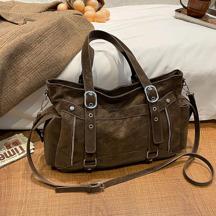 Margo vegan leather shoulder bag with silver buckle straps