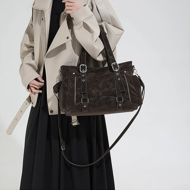 Margo vegan leather shoulder bag with silver buckle straps