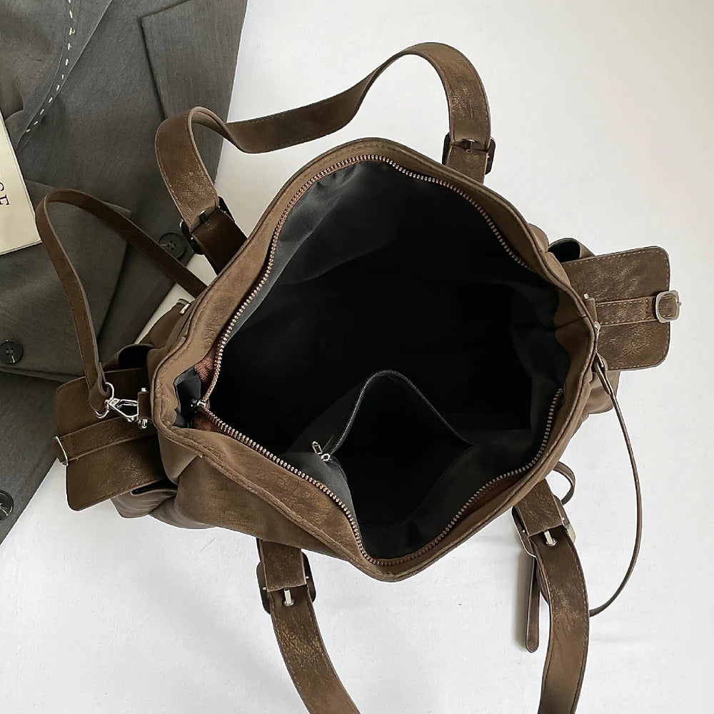 Margo vegan leather shoulder bag with silver buckle straps