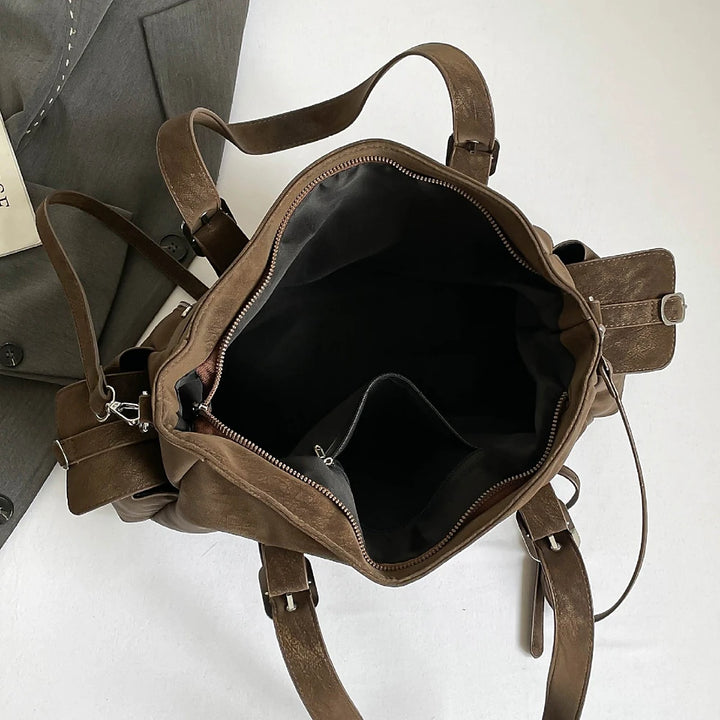 Margo vegan leather shoulder bag with silver buckle straps