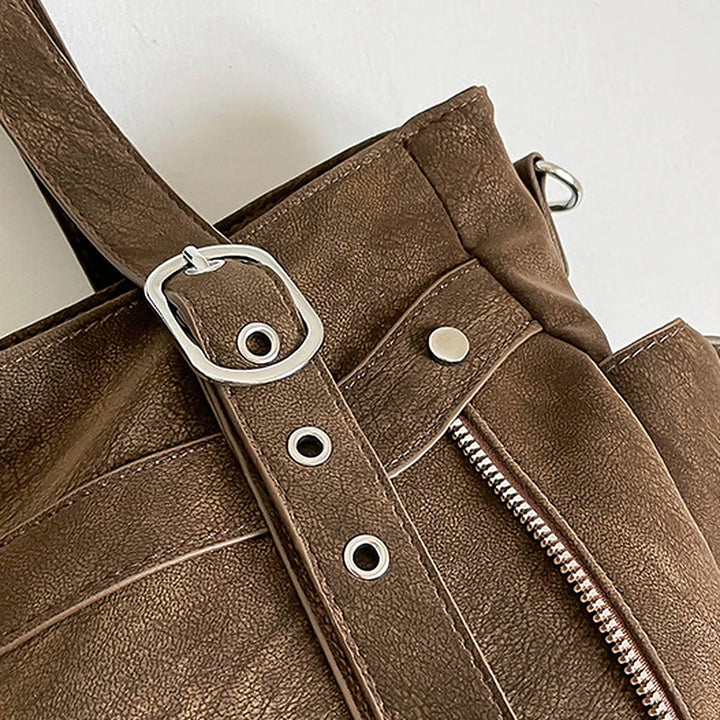Margo vegan leather shoulder bag with silver buckle straps