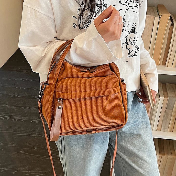 Lyona corduroy crossbody bag with front zip pocket