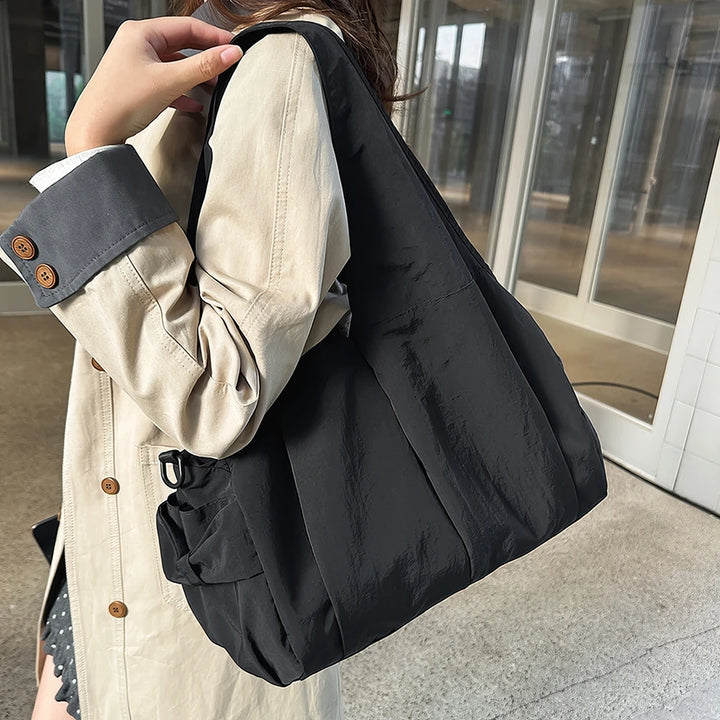 Noa crinkled nylon hobo bag with detachable crossbody strap