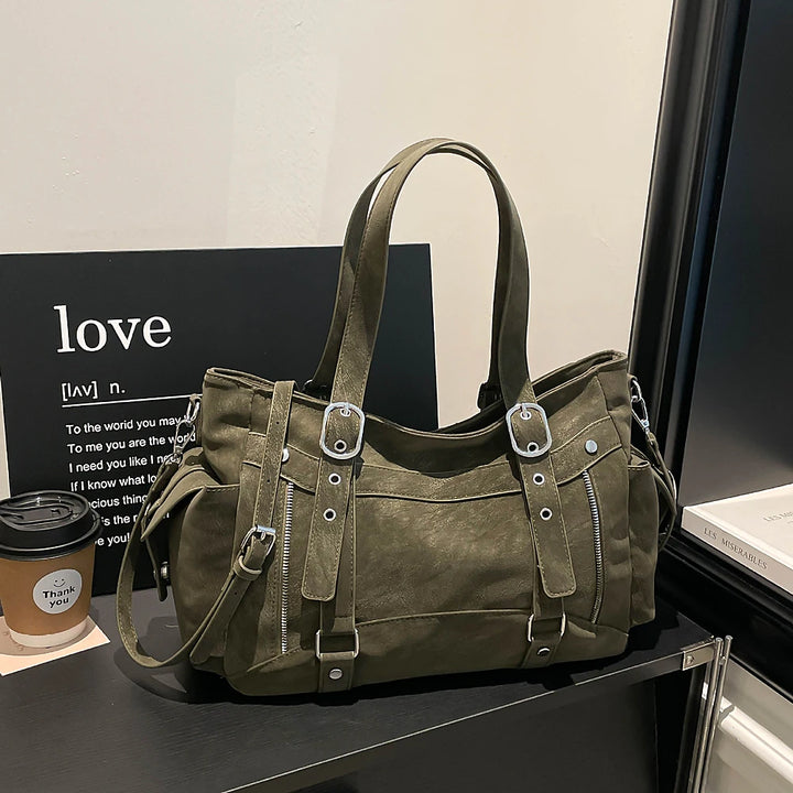 Margo vegan leather shoulder bag with silver buckle straps