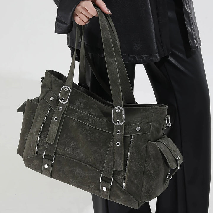 Margo vegan leather shoulder bag with silver buckle straps