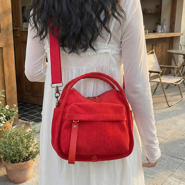 Lyona corduroy crossbody bag with front zip pocket