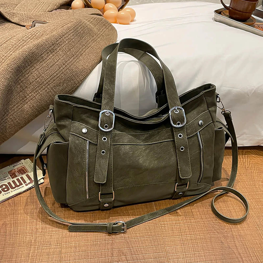 Margo vegan leather shoulder bag with silver buckle straps