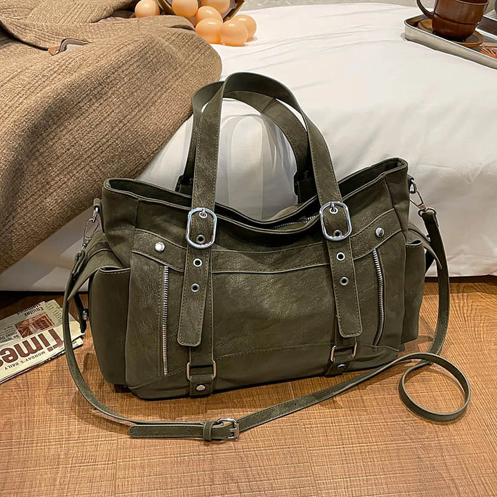 Margo vegan leather shoulder bag with silver buckle straps