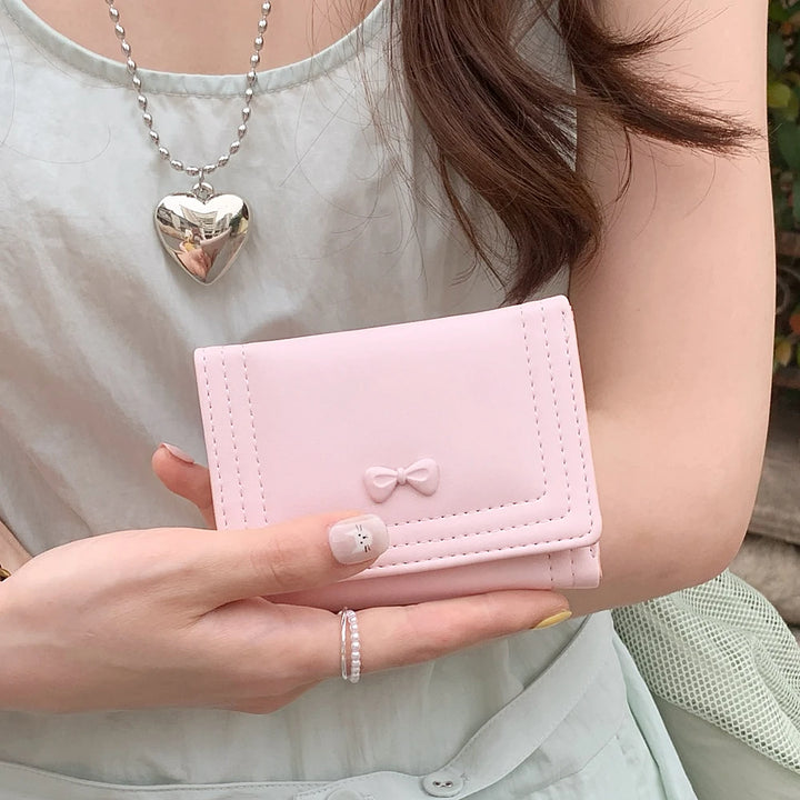Bea vegan leather trifold wallet with bow detail