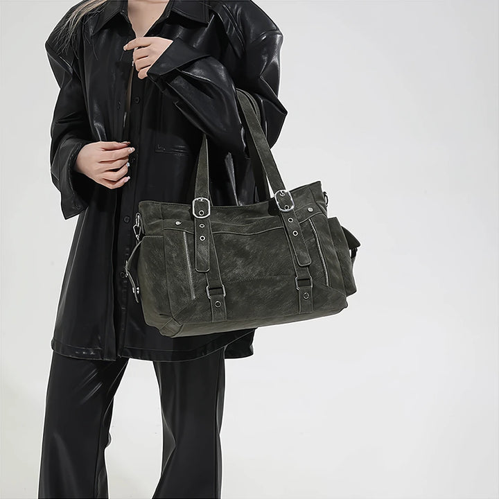 Margo vegan leather shoulder bag with silver buckle straps