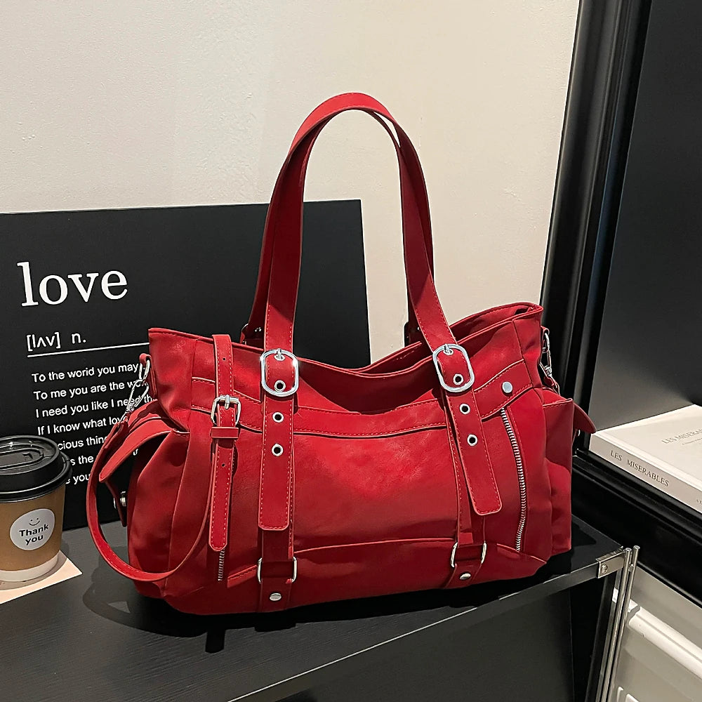 Margo vegan leather shoulder bag with silver buckle straps