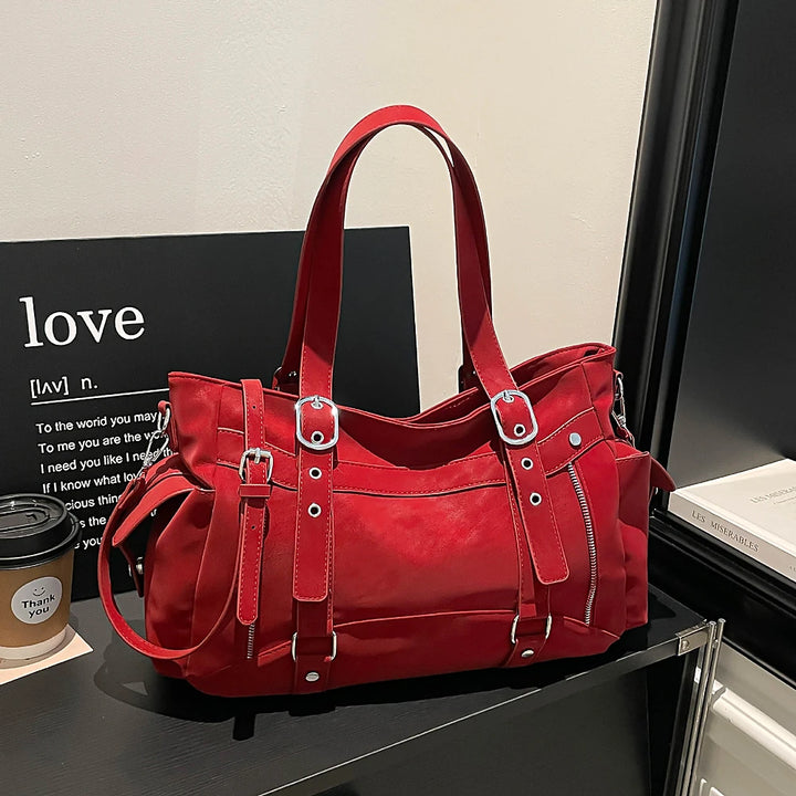 Margo vegan leather shoulder bag with silver buckle straps