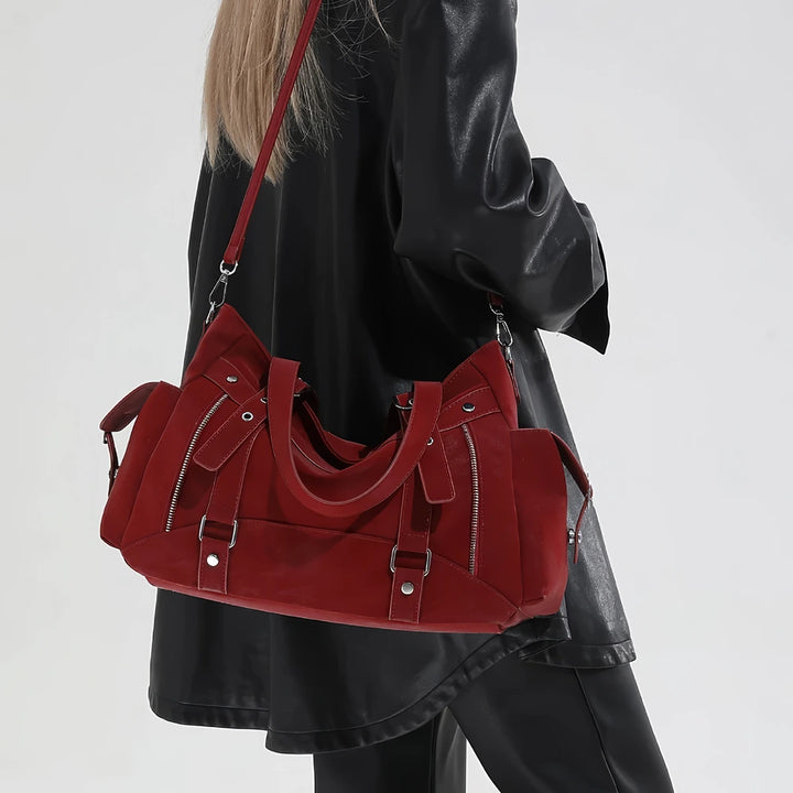 Margo vegan leather shoulder bag with silver buckle straps