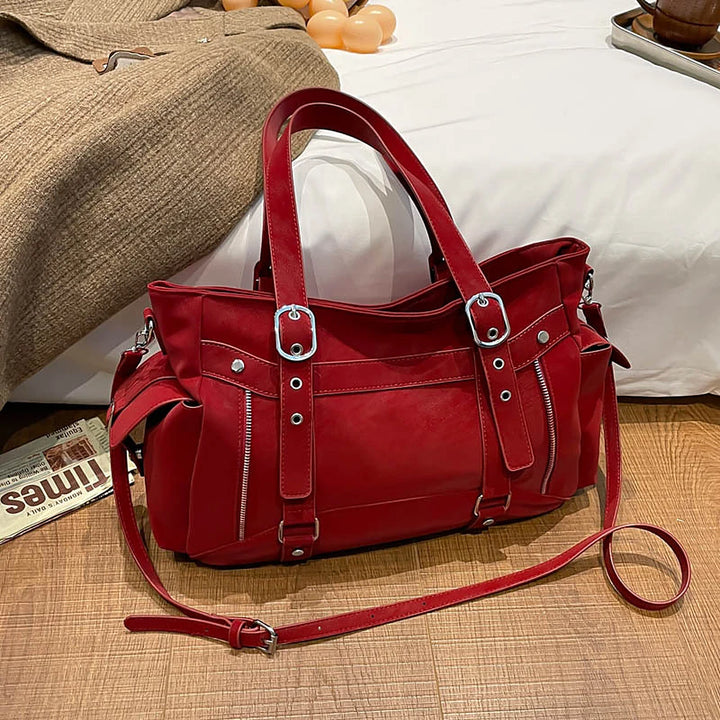 Margo vegan leather shoulder bag with silver buckle straps