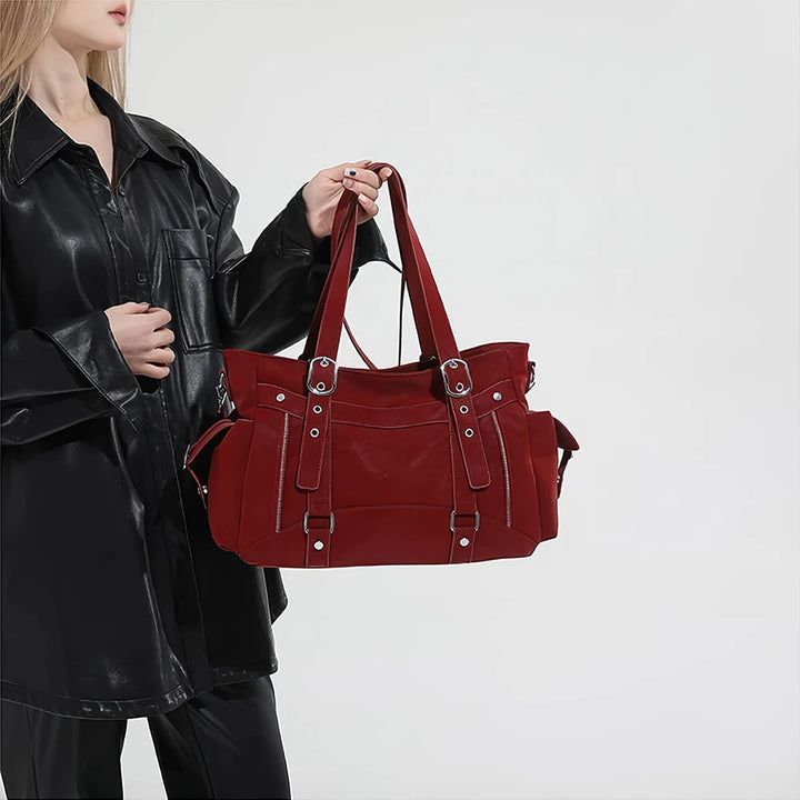 Margo vegan leather shoulder bag with silver buckle straps
