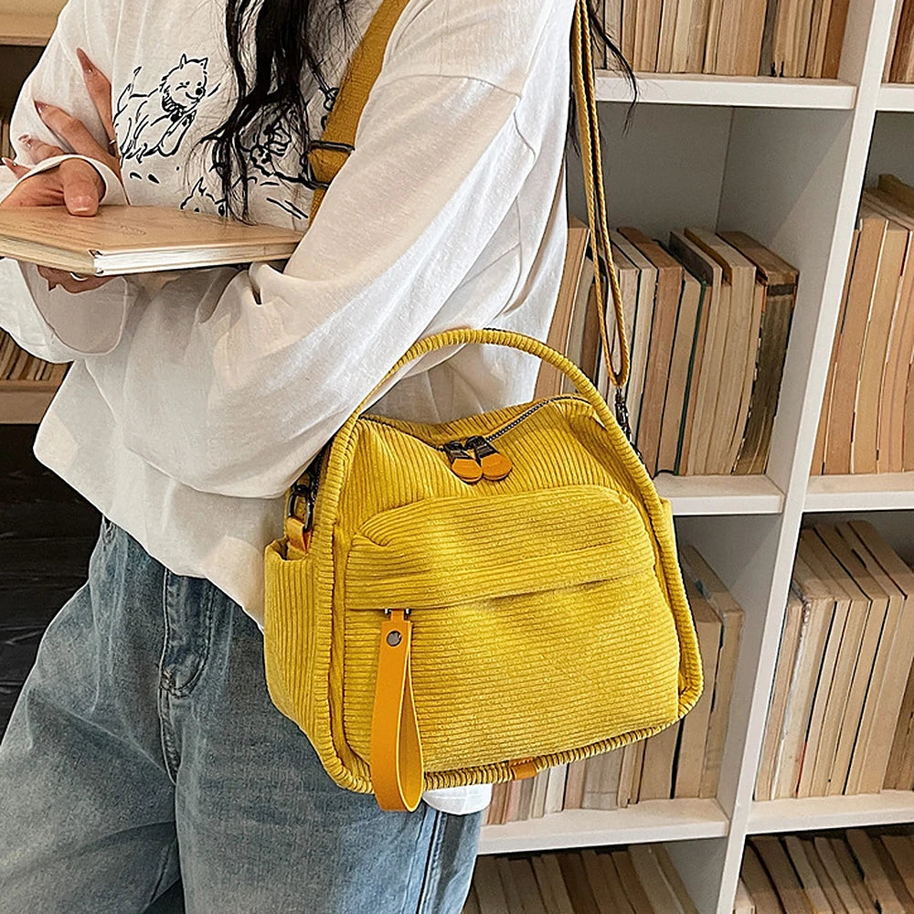 Lyona corduroy crossbody bag with front zip pocket