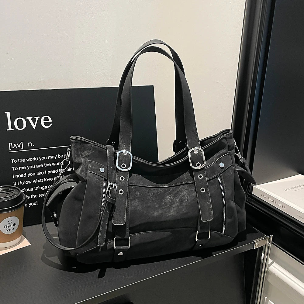 Margo vegan leather shoulder bag with silver buckle straps