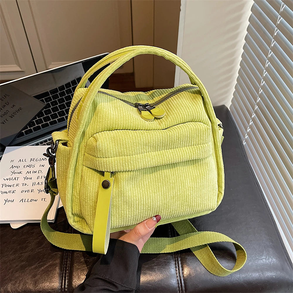Lyona corduroy crossbody bag with front zip pocket
