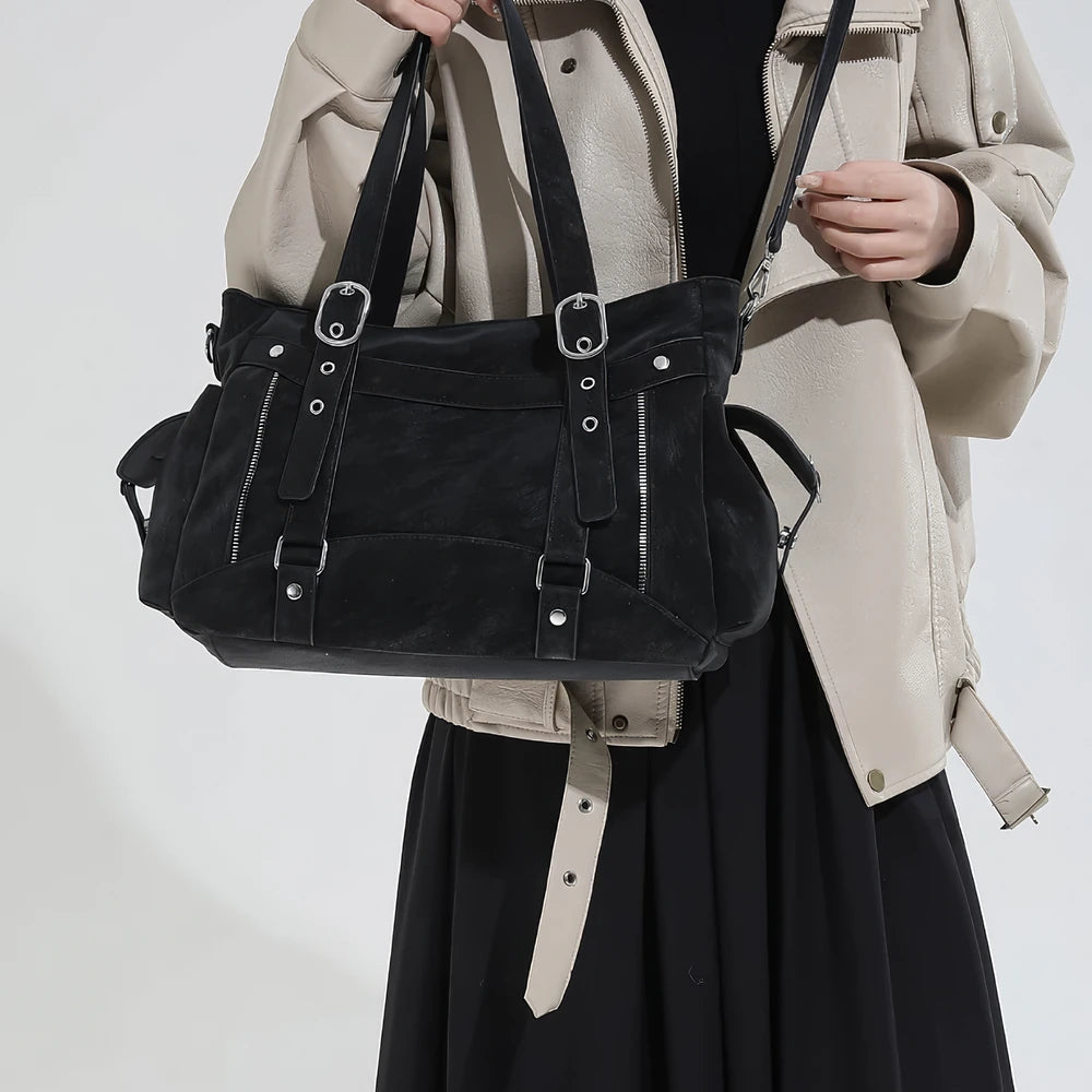 Margo vegan leather shoulder bag with silver buckle straps