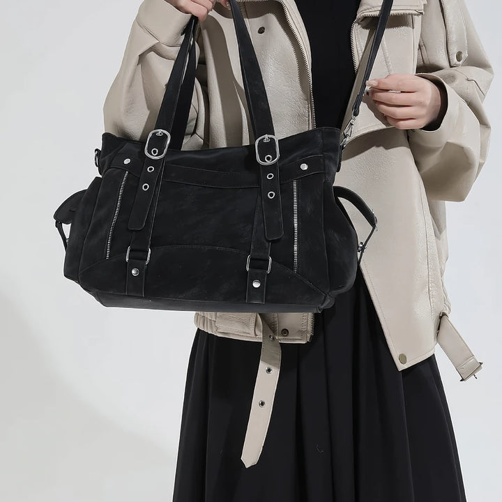 Margo vegan leather shoulder bag with silver buckle straps