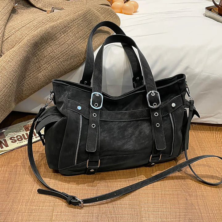 Margo vegan leather shoulder bag with silver buckle straps