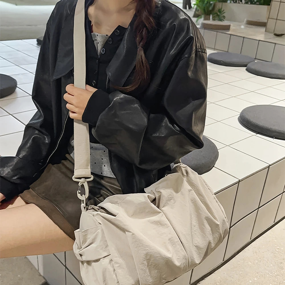 Noa crinkled nylon hobo bag with detachable crossbody strap
