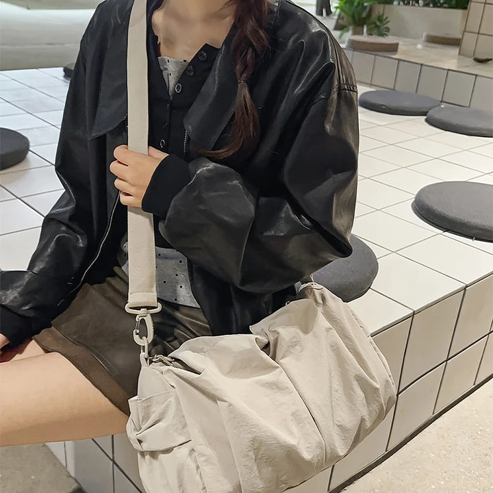 Noa crinkled nylon hobo bag with detachable crossbody strap