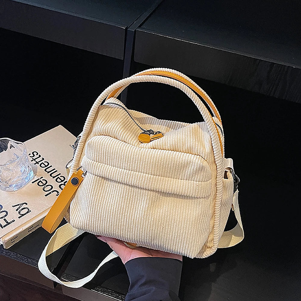 Lyona corduroy crossbody bag with front zip pocket