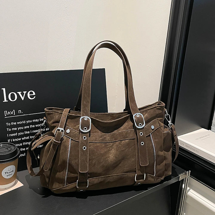 Margo vegan leather shoulder bag with silver buckle straps
