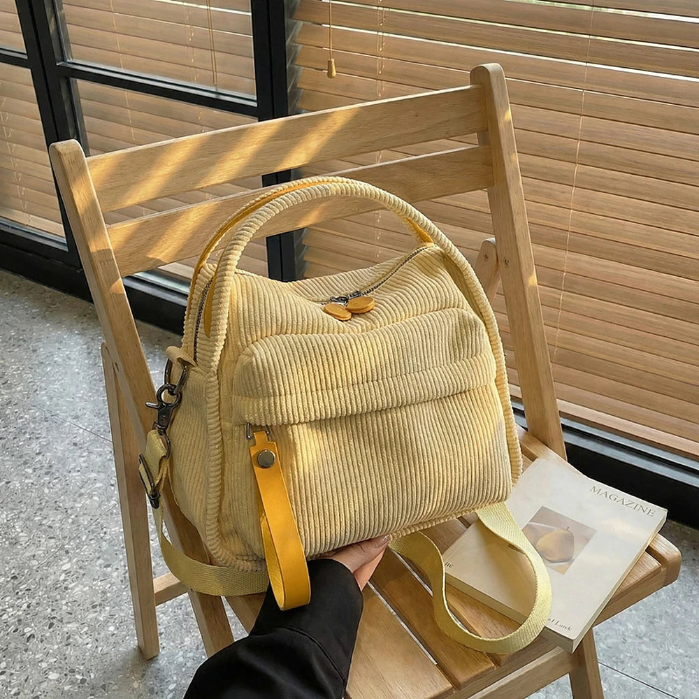 Lyona corduroy crossbody bag with front zip pocket