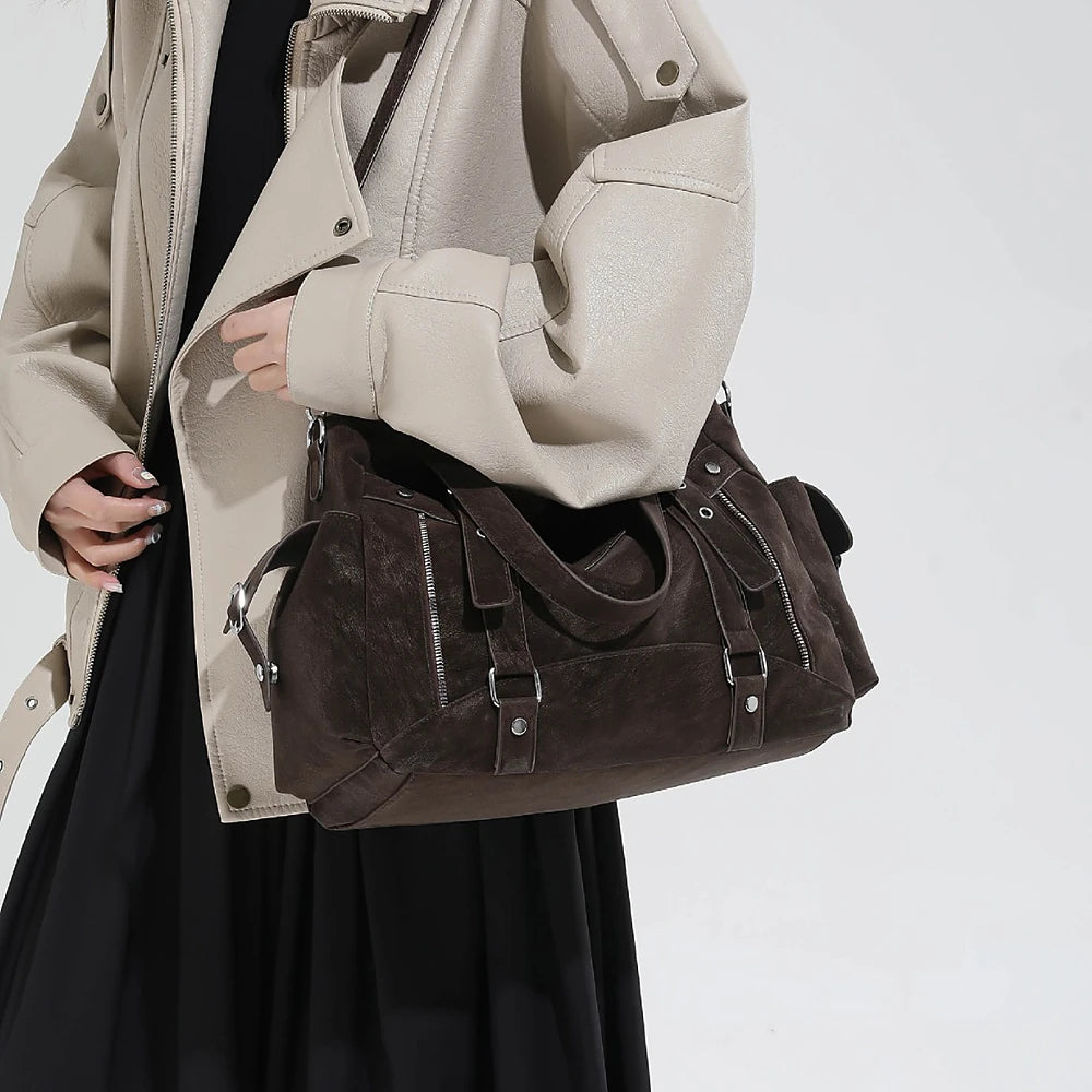 Margo vegan leather shoulder bag with silver buckle straps