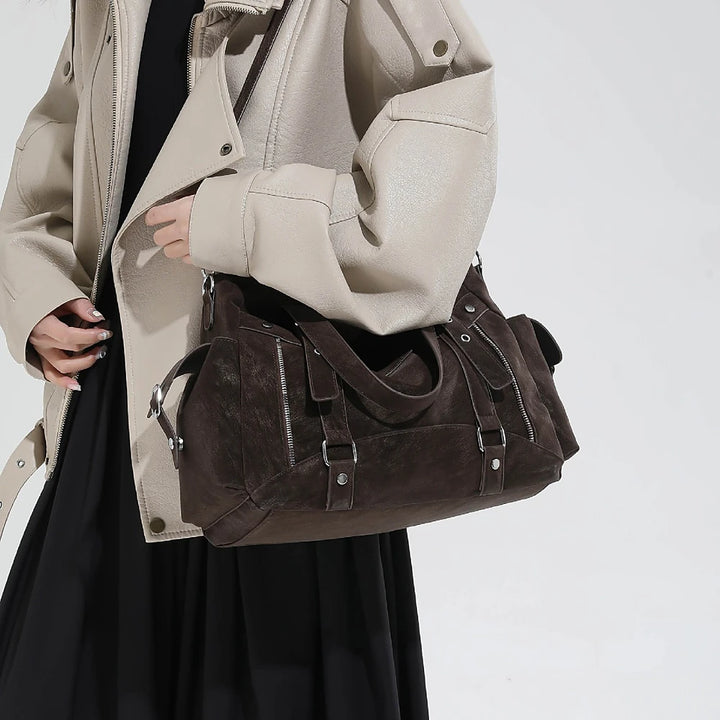 Margo vegan leather shoulder bag with silver buckle straps