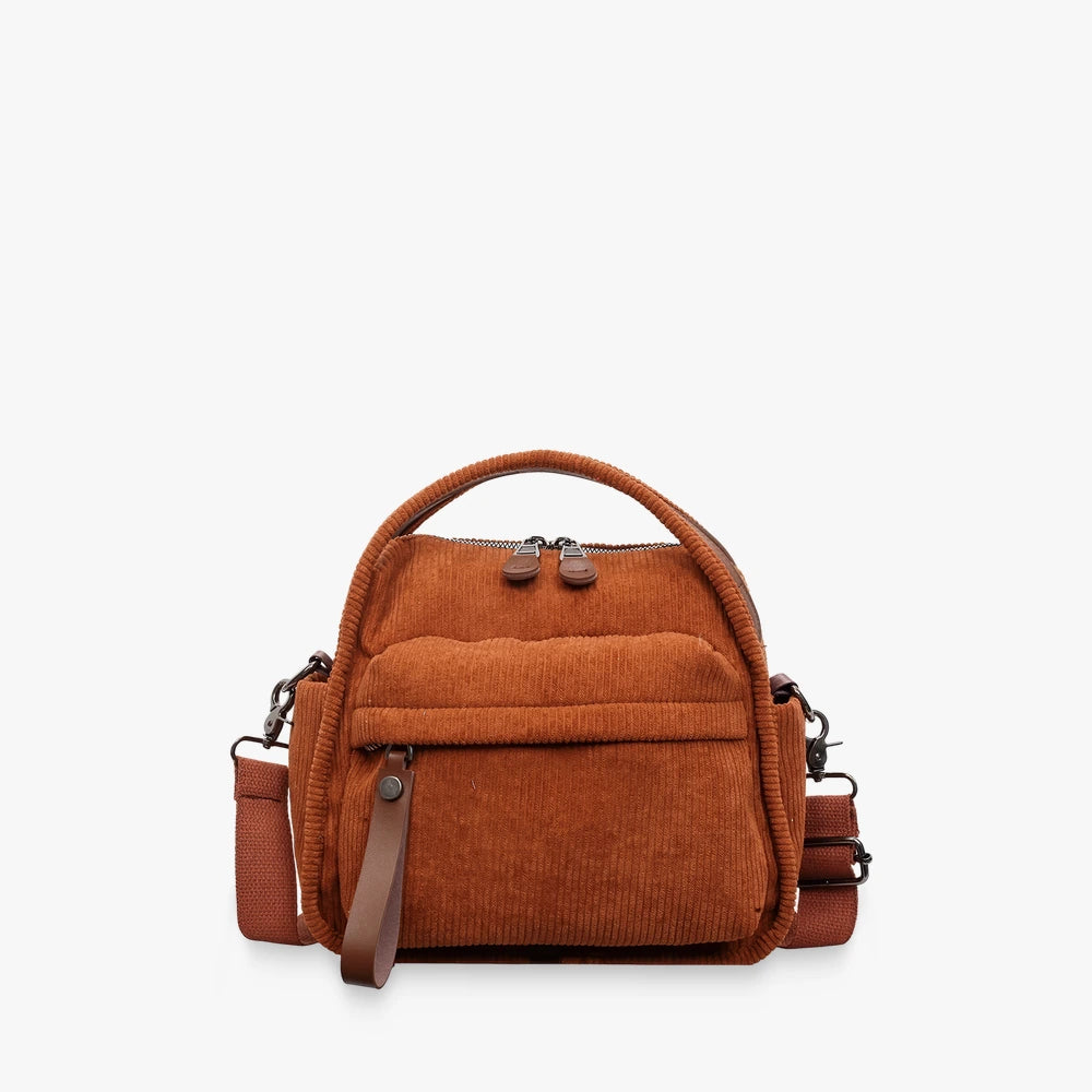 Lyona corduroy crossbody bag with front zip pocket in Orange