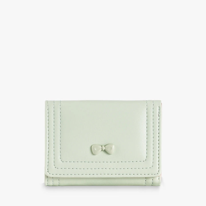 Bea vegan leather trifold wallet with bow detail in Light Green