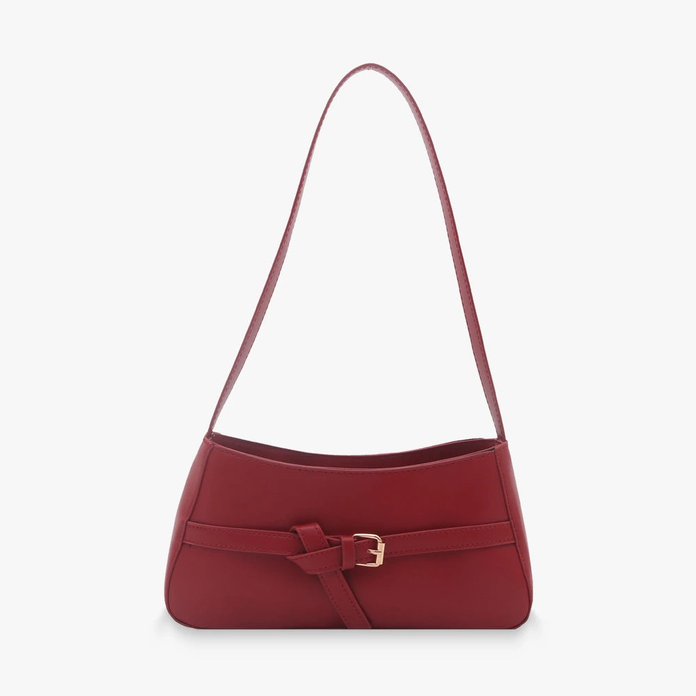 Isla vegan leather shoulder bag with knotted buckle strap in Burgundy