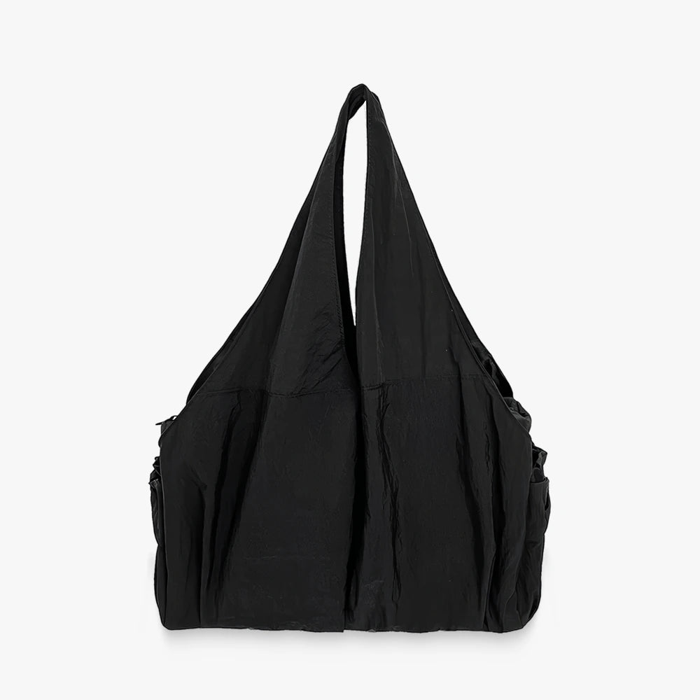 Noa crinkled nylon hobo bag with detachable crossbody strap in Black