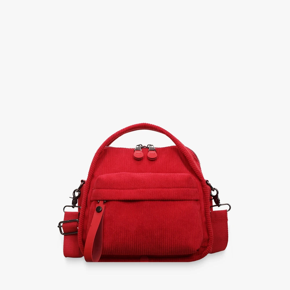 Lyona corduroy crossbody bag with front zip pocket in Red