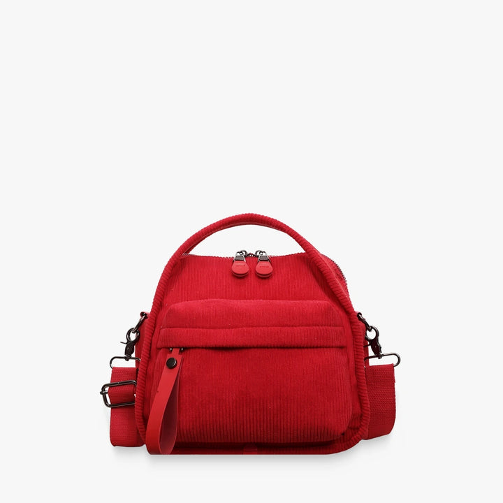 Lyona corduroy crossbody bag with front zip pocket in Red