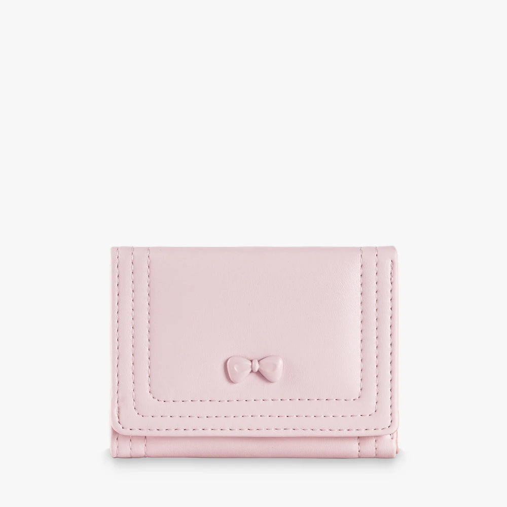 Bea vegan leather trifold wallet with bow detail in Pink