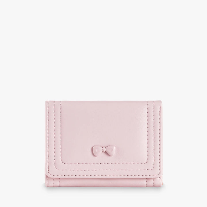 Bea vegan leather trifold wallet with bow detail in Pink