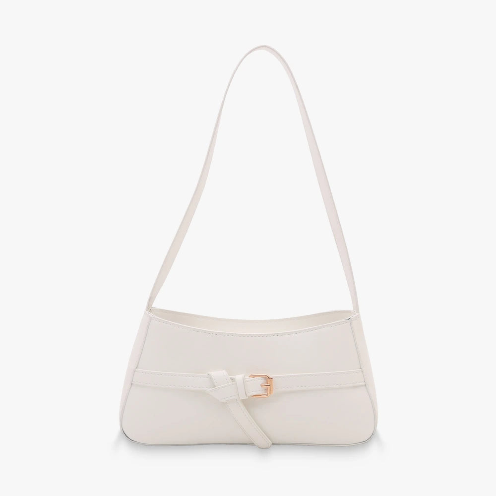 Isla vegan leather shoulder bag with knotted buckle strap in White