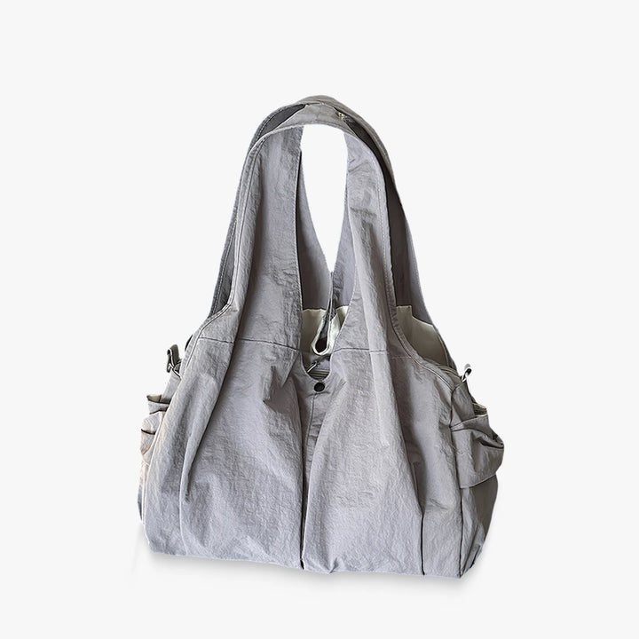 Noa crinkled nylon hobo bag with detachable crossbody strap in Gray