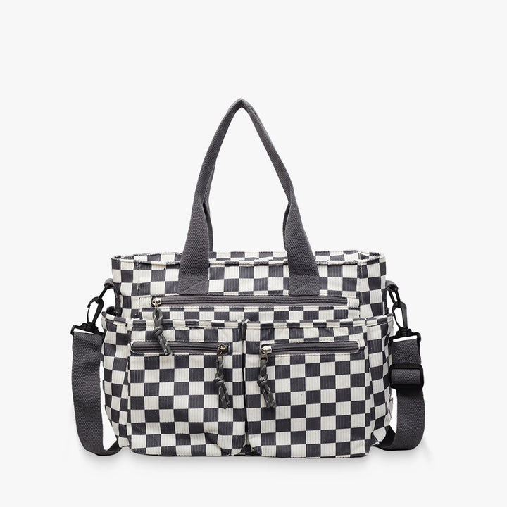 Kanna checkered corduroy shoulder bag with front zip pockets in Gray