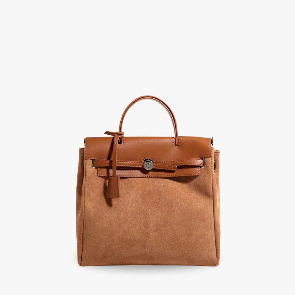 brown faux leather backpack top flap FLAP-OVER TABLET Piel Separate padded laptop sleeve with zipped enclosure Aria Vegan Leather Backpack