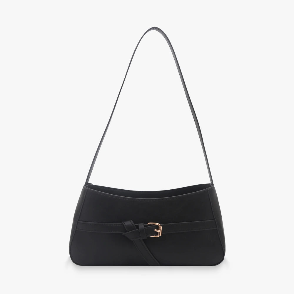 Isla vegan leather shoulder bag with knotted buckle strap in Black