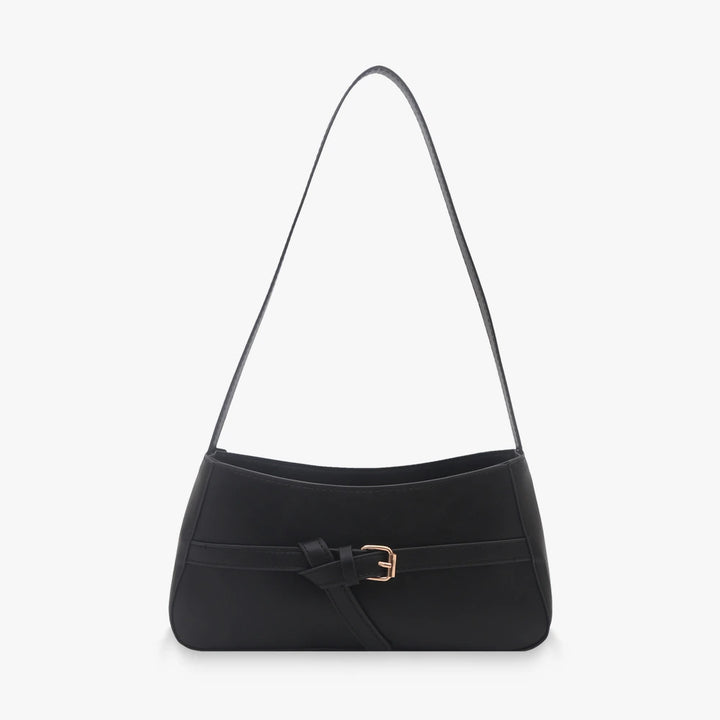 Isla vegan leather shoulder bag with knotted buckle strap in Black