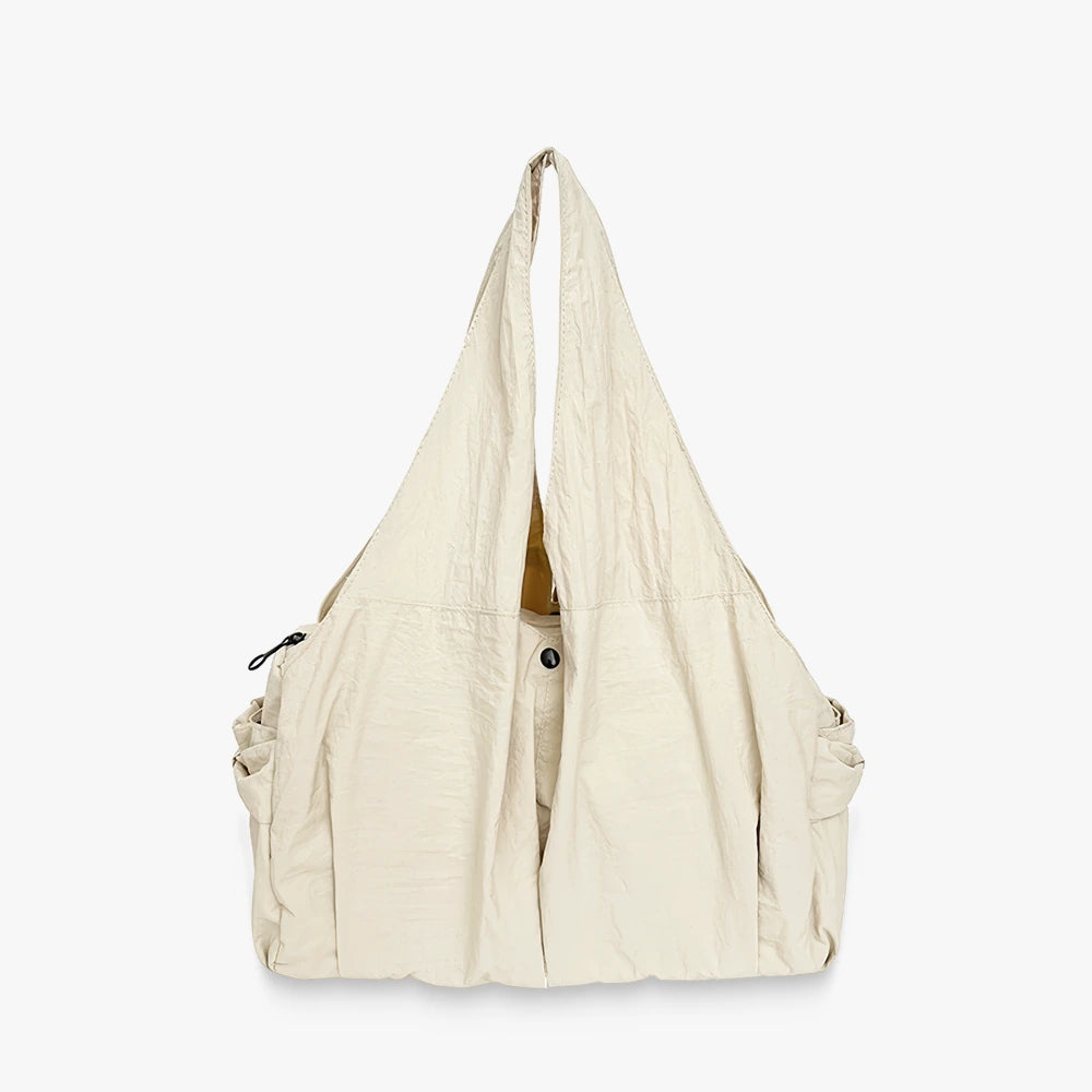 Noa crinkled nylon hobo bag with detachable crossbody strap in Beige