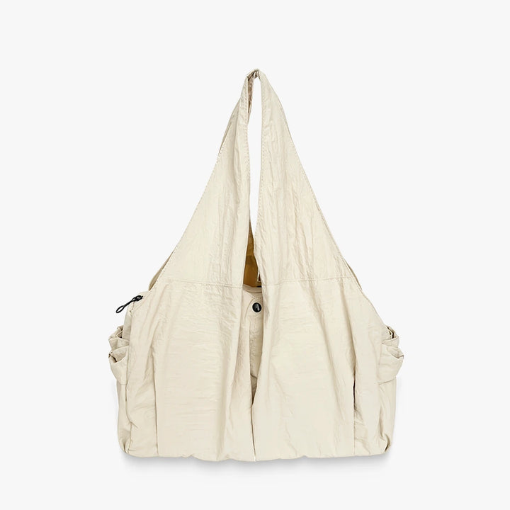 Noa crinkled nylon hobo bag with detachable crossbody strap in Beige