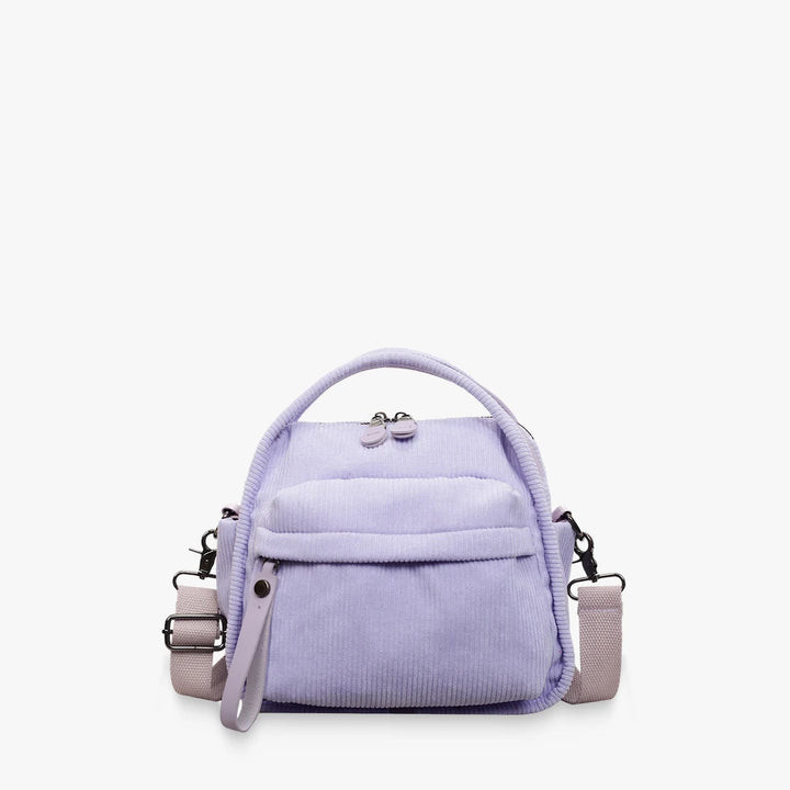 Lyona corduroy crossbody bag with front zip pocket in Lavender